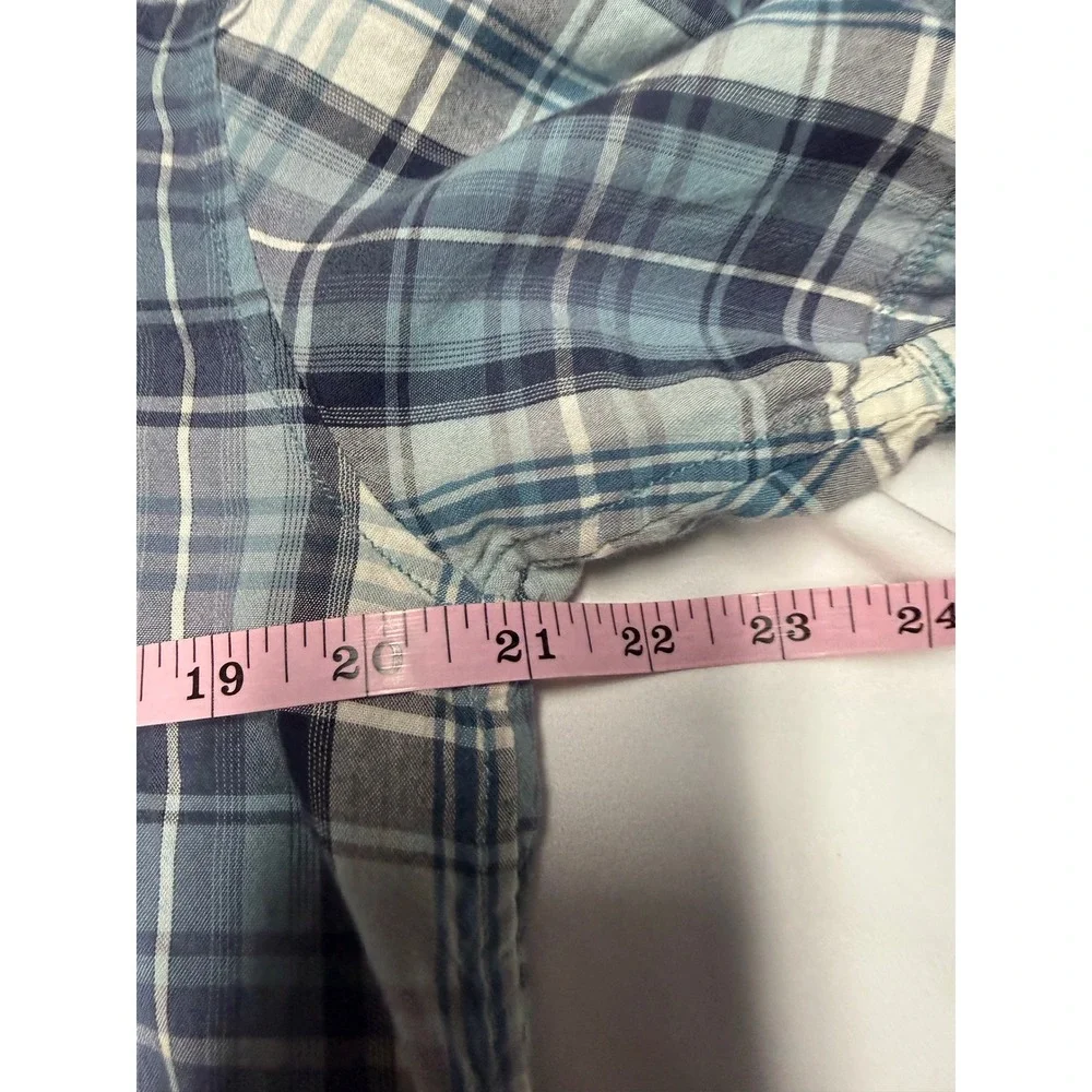 The North Face Men's Short Sleeve Button Up Shirt Large Blue Plaid Cotton Modal